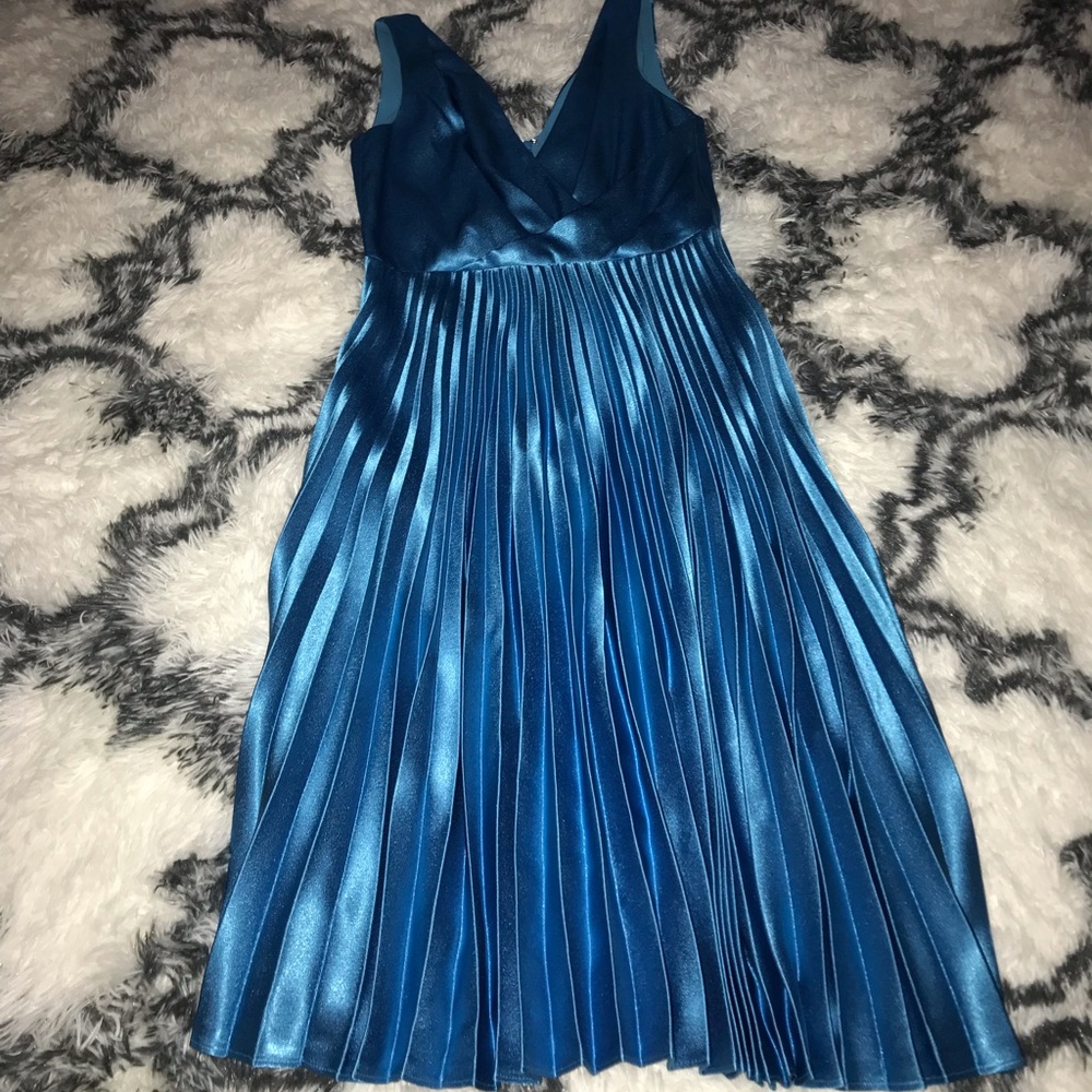 reiss deep v satin blue dress
